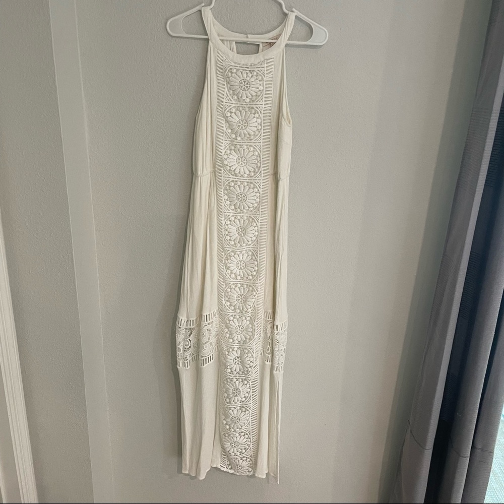 Skies Are Blue White Maxi Dress with Lace Paneling